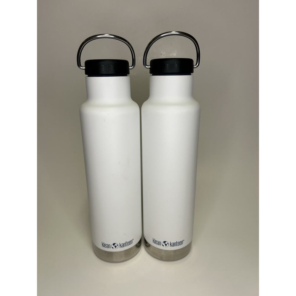 Lot Of 2 Klean Kanteen 20oz Water Bottles White Vacuum Insulated